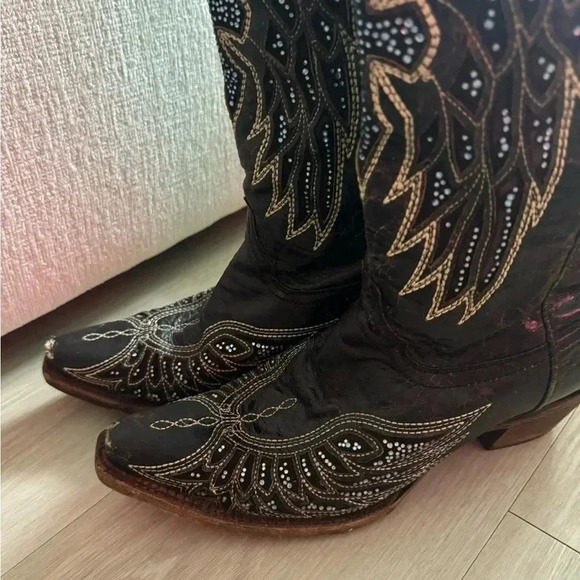 Corral Boots A2651 Black-Bone Wing & Cross Crystals Inlay - Picture 9 of 16